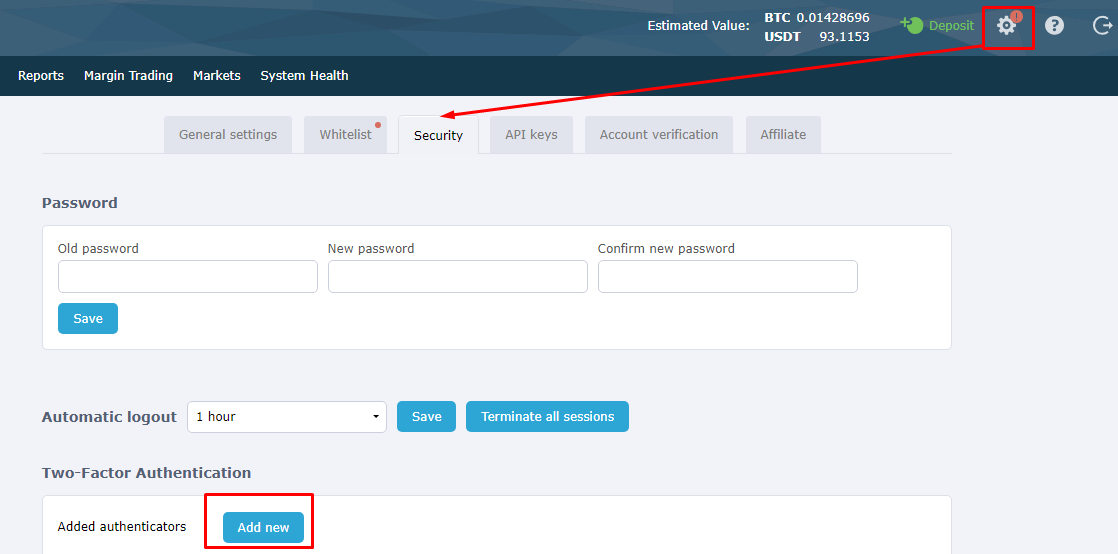 настройка двухфакторной аутентификации на hitbtc